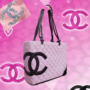 🖤🩷PINK+BLACK C*C QUILTED DOUBLE STRAP BAG🩷🖤